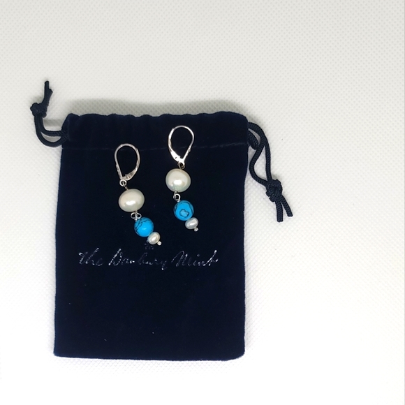 Danbury Mint Pearl & Turqoise Bead Sterling Silver Earrings - Picture 1 of 3